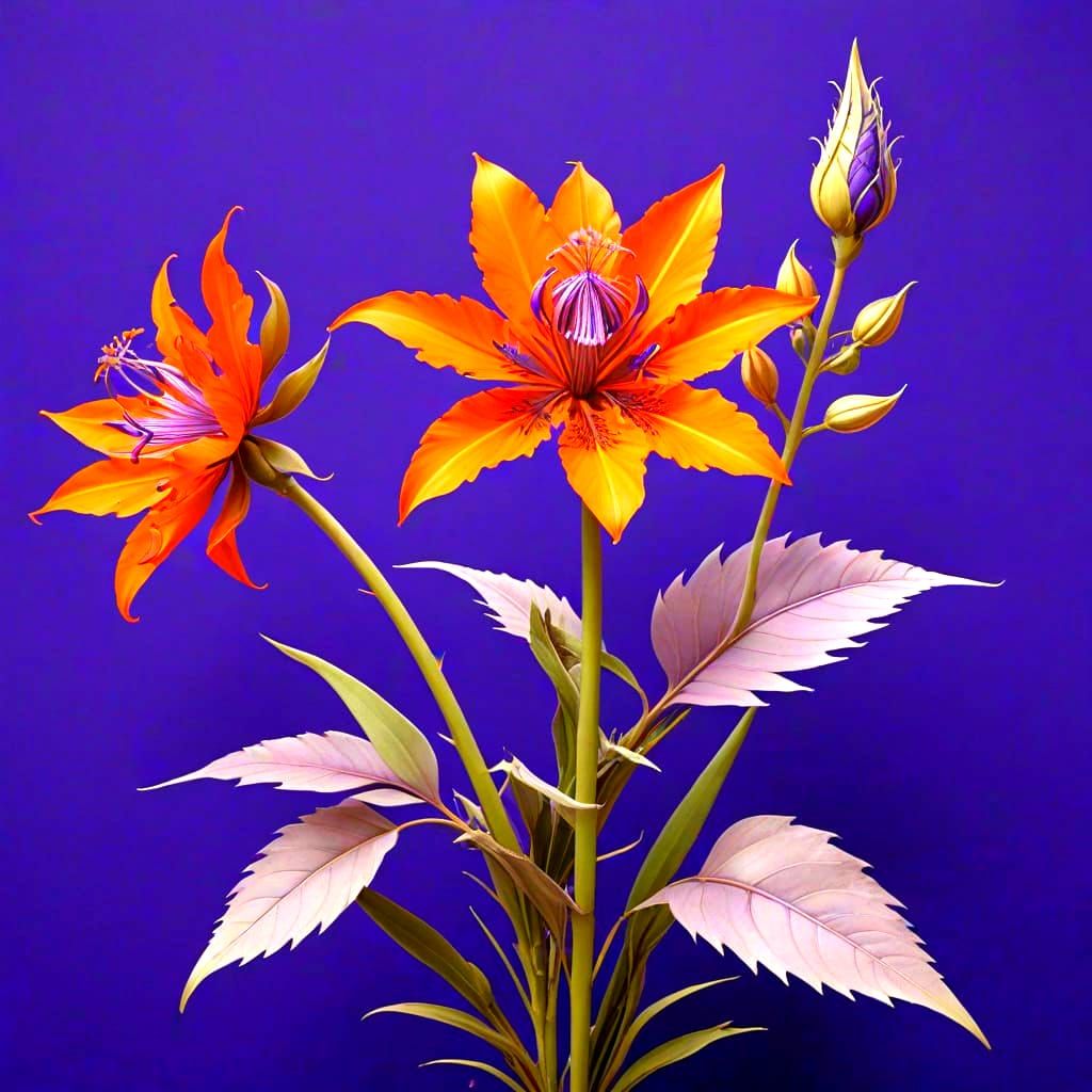 Vibrant Exotic Botanicals in Purple and Orange