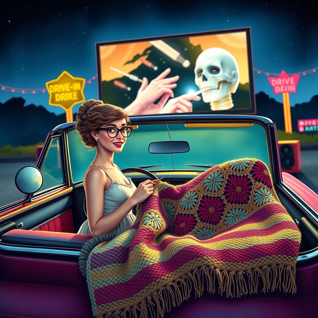 watching b-movies at a Drive-In and crocheting