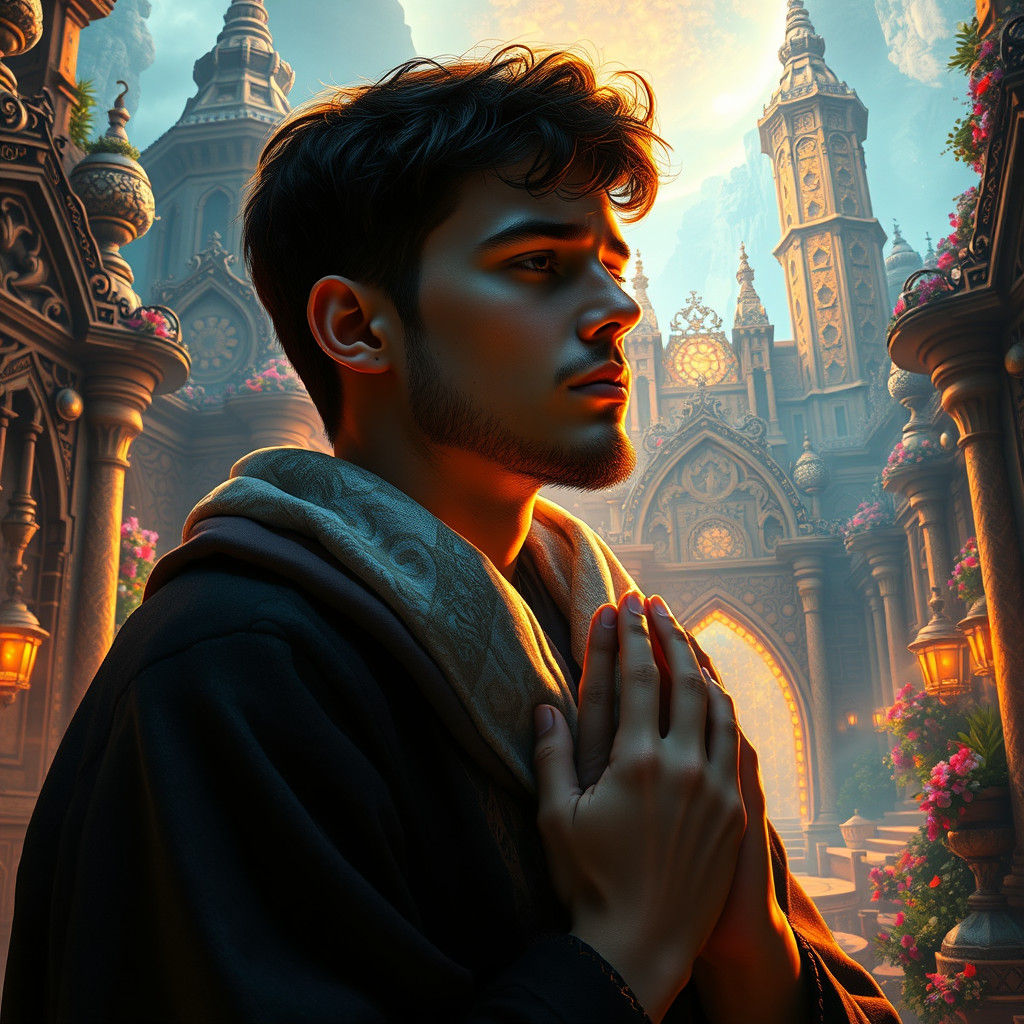 Devout Man in Prayer, Fantasy Concept Art