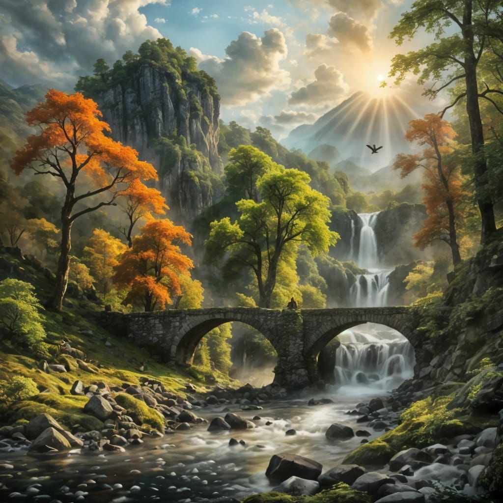 Sunrise through waterfalls   by @Jenim