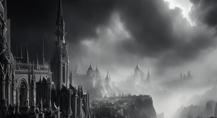 Black & White Ink Drawings Gargoyles lit up by a lightning s...