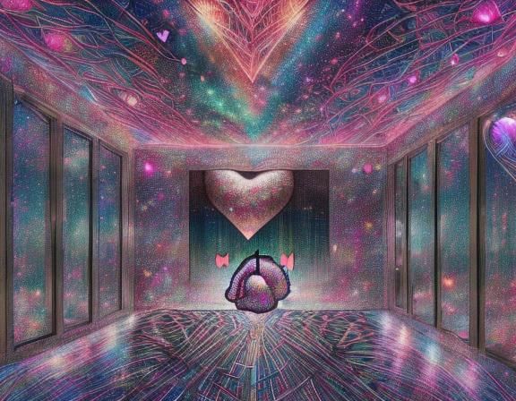 (inside a glass heart:1.9) are neuron flowers, <lora:Big City Lights DS8:1.0> with red tones, flowing liquid lines, glitter, sparkles, parti...