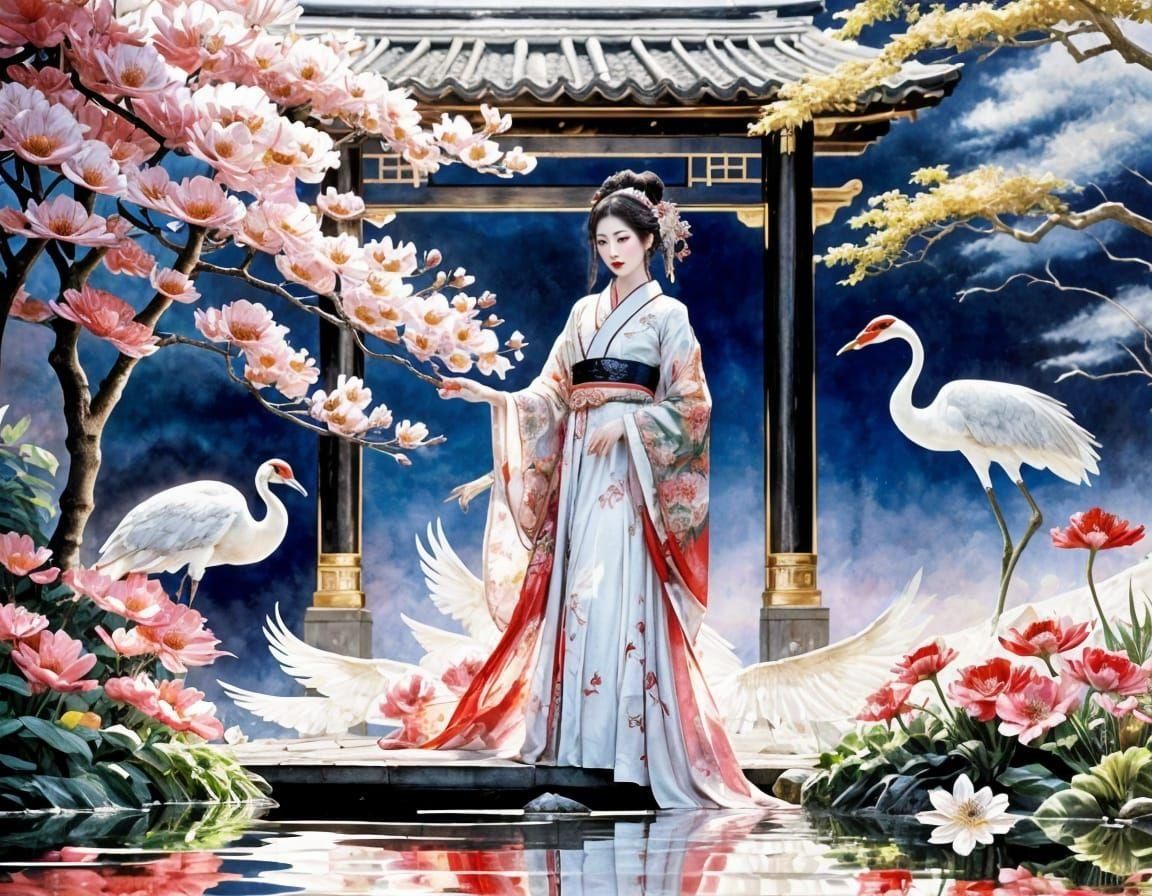 Cranes and Flowers  by @MelanieL