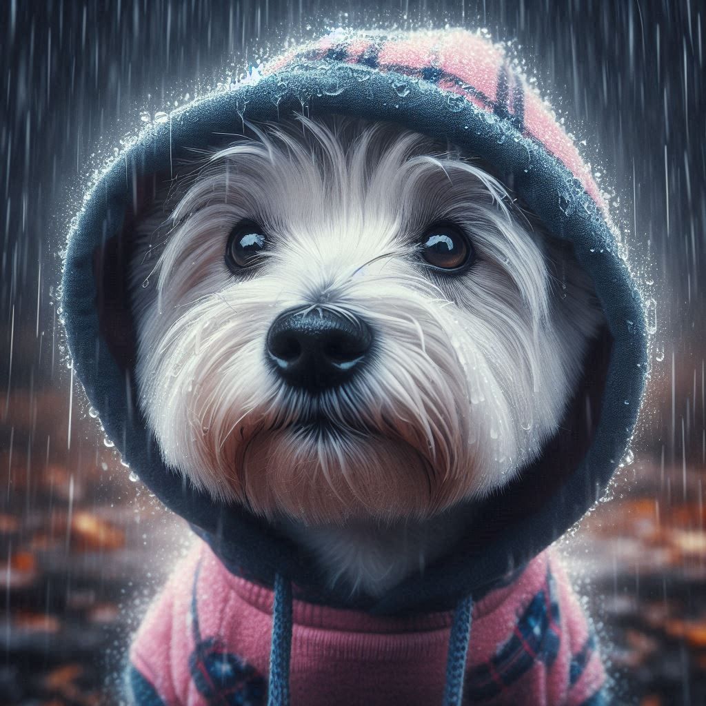 Cute Westie in the Rain