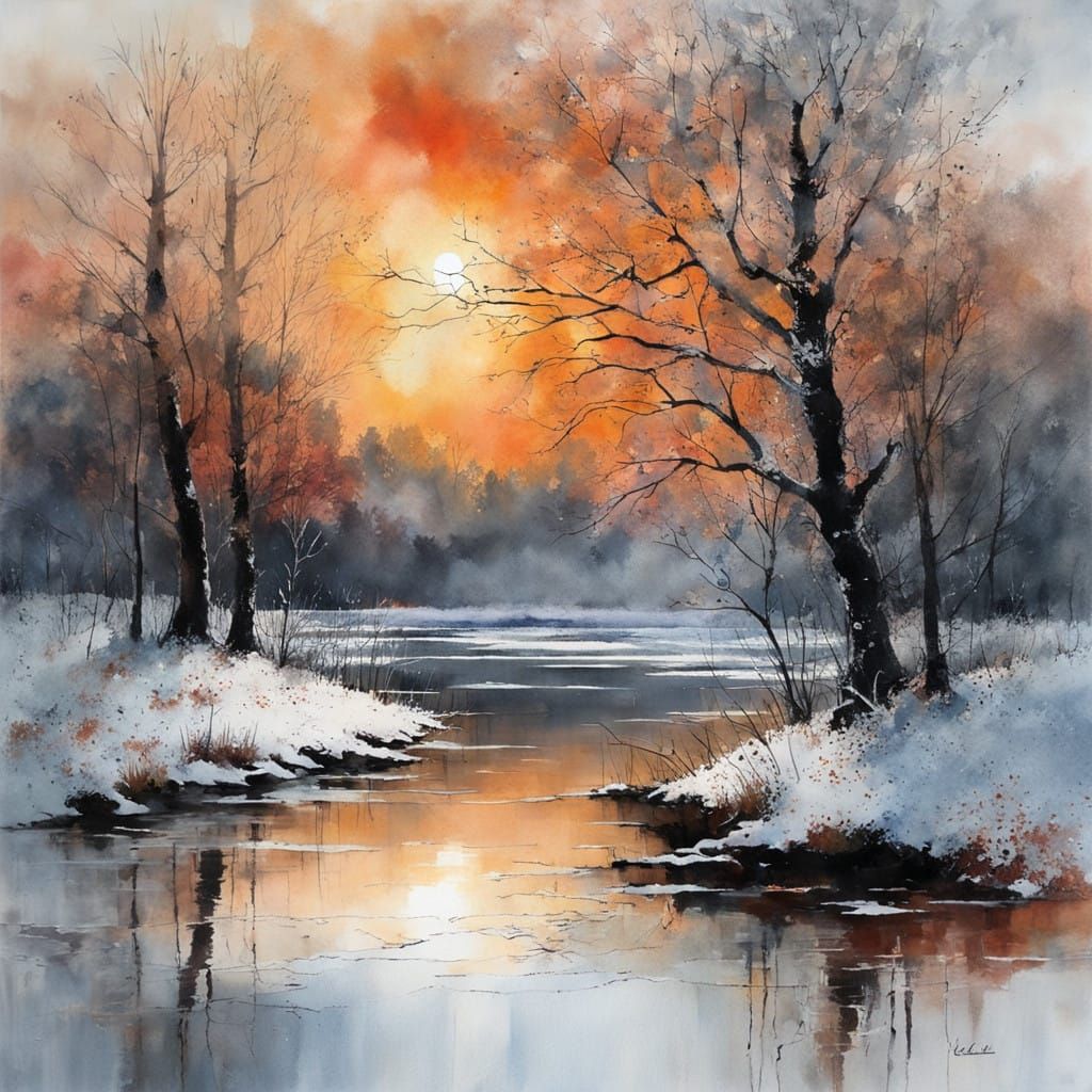 icy lake in the red copper sunset  by @Mapont