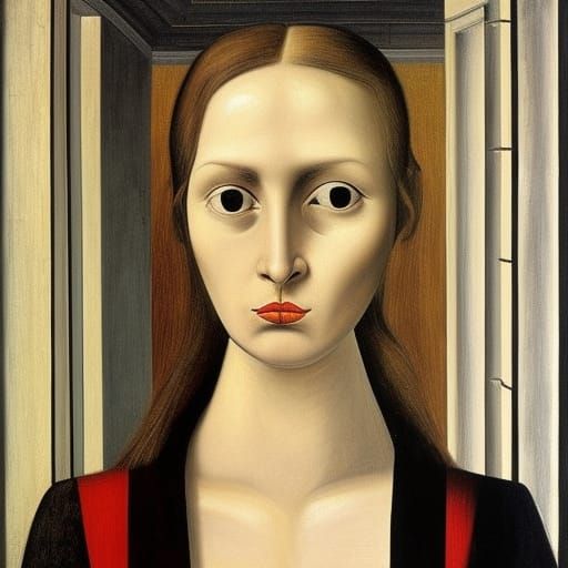 Woman in Uniform in the style of Paul Delvaux