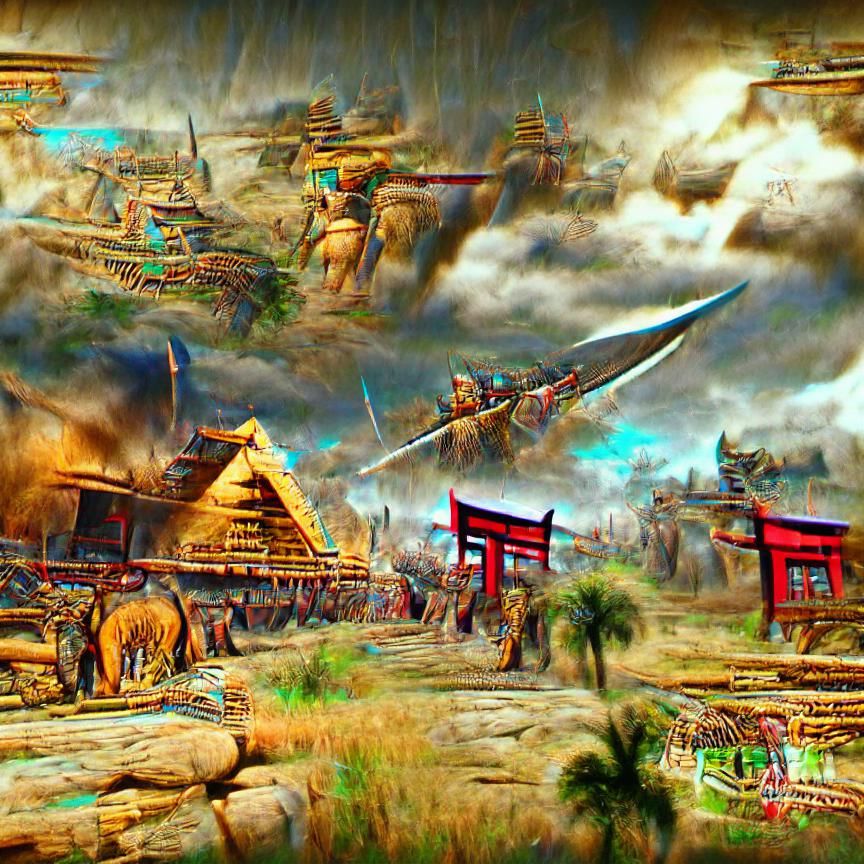 Ancient Japan at war with Ancient Egypt 8k resolution HDR co...