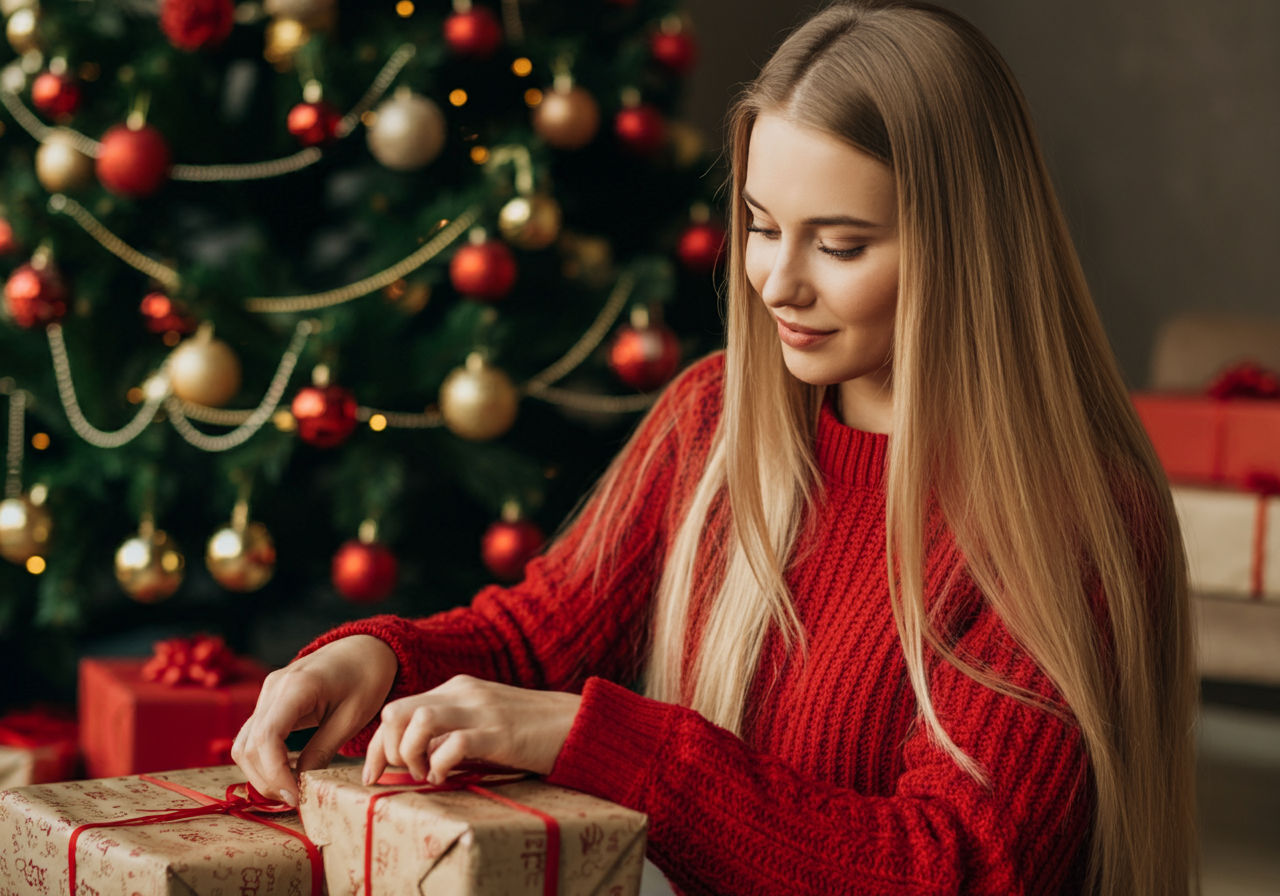 Wrapping gifts to put under the tree