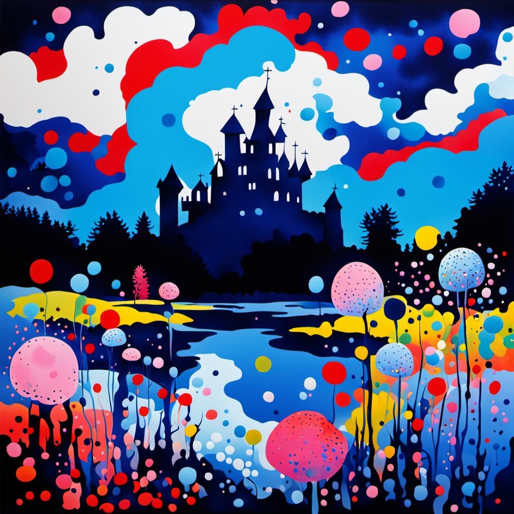 In the style of Yayoi Kusama, Abstract and surreal art: Usin...
