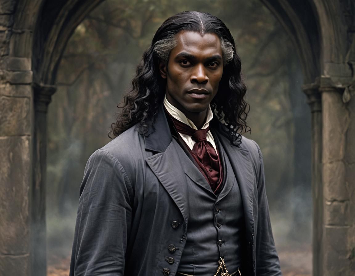 action pose, medium shot, an african-american vampire from m...