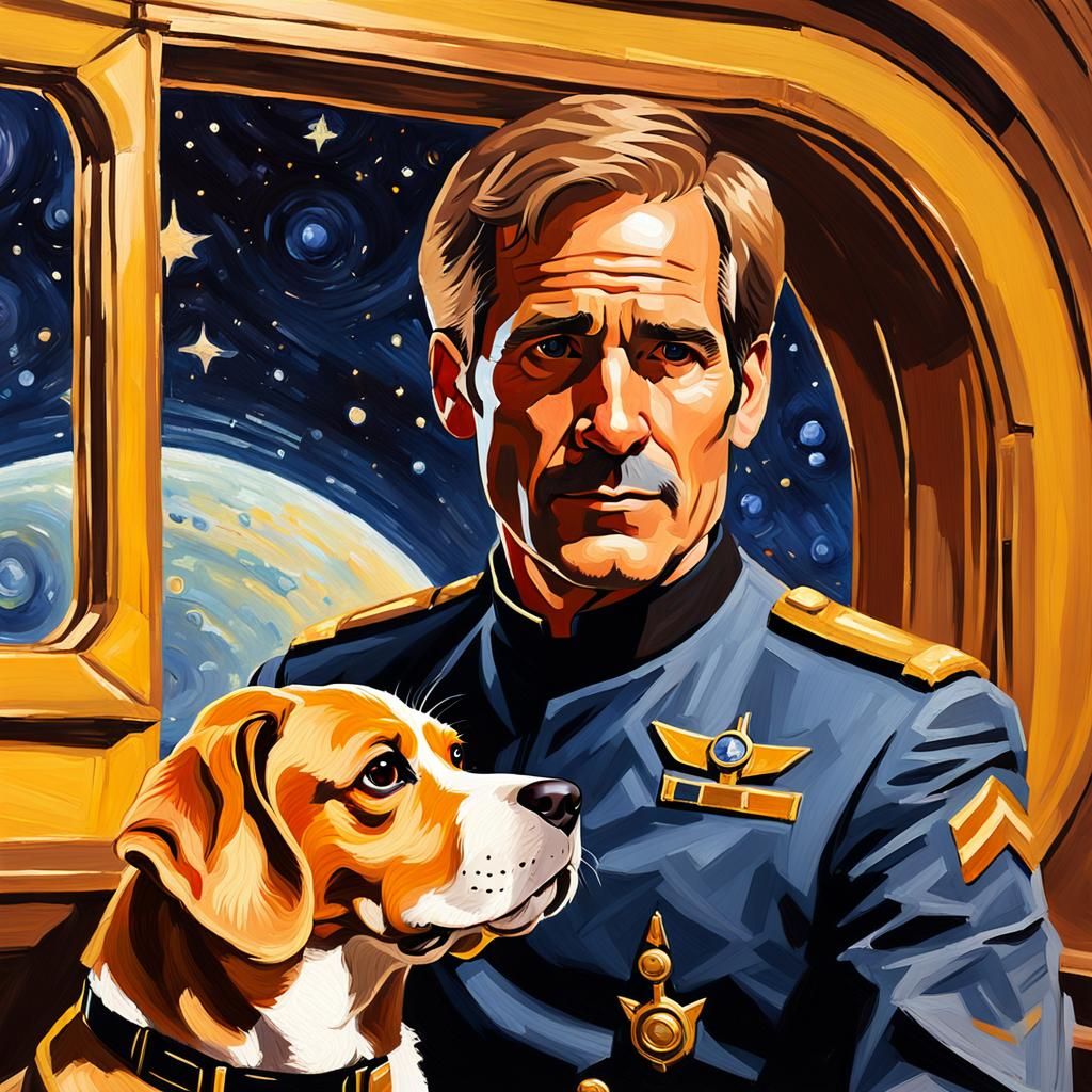 Scott Bakula (1:3) as Captain Jonathan Archer with his beagl...