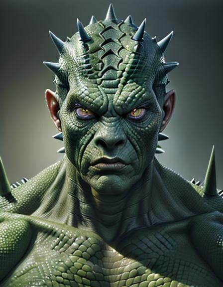 Spikes Monster man, beautiful face and eyes, reptile skin, reptile ...