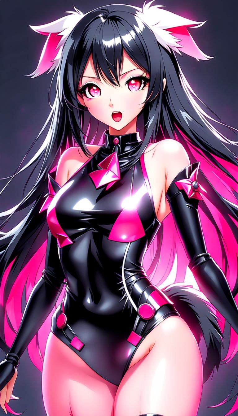 cute anime girl, long shiny black hair, large hyper-detailed...