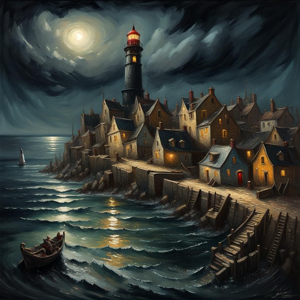 Midnight coastal charm ⛵️🌌 - AI Generated Artwork - NightCafe Creator