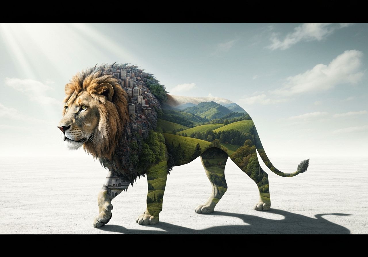 Double exposure lion