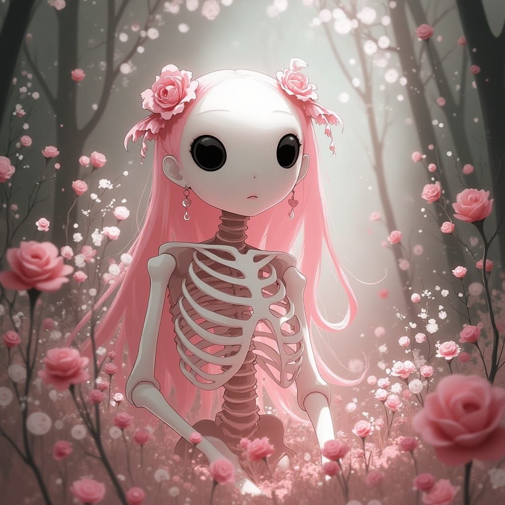 Pastel Porcelain Skeleton in Dreamlike Light