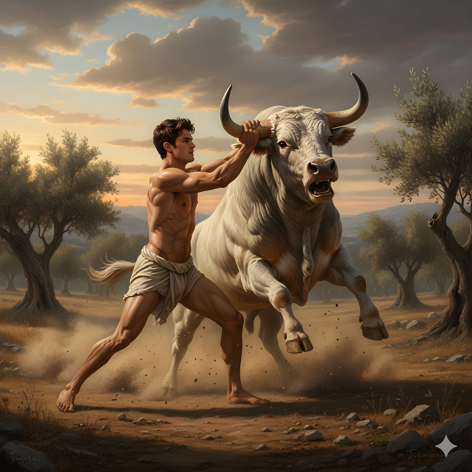 Theseus wrangles Marathonian bull