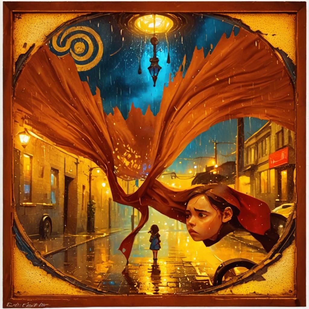 Double exposure, side profile portrait. A beautiful woman with intricate, flowing clothing, valley background of a colorful alien planet, hu...