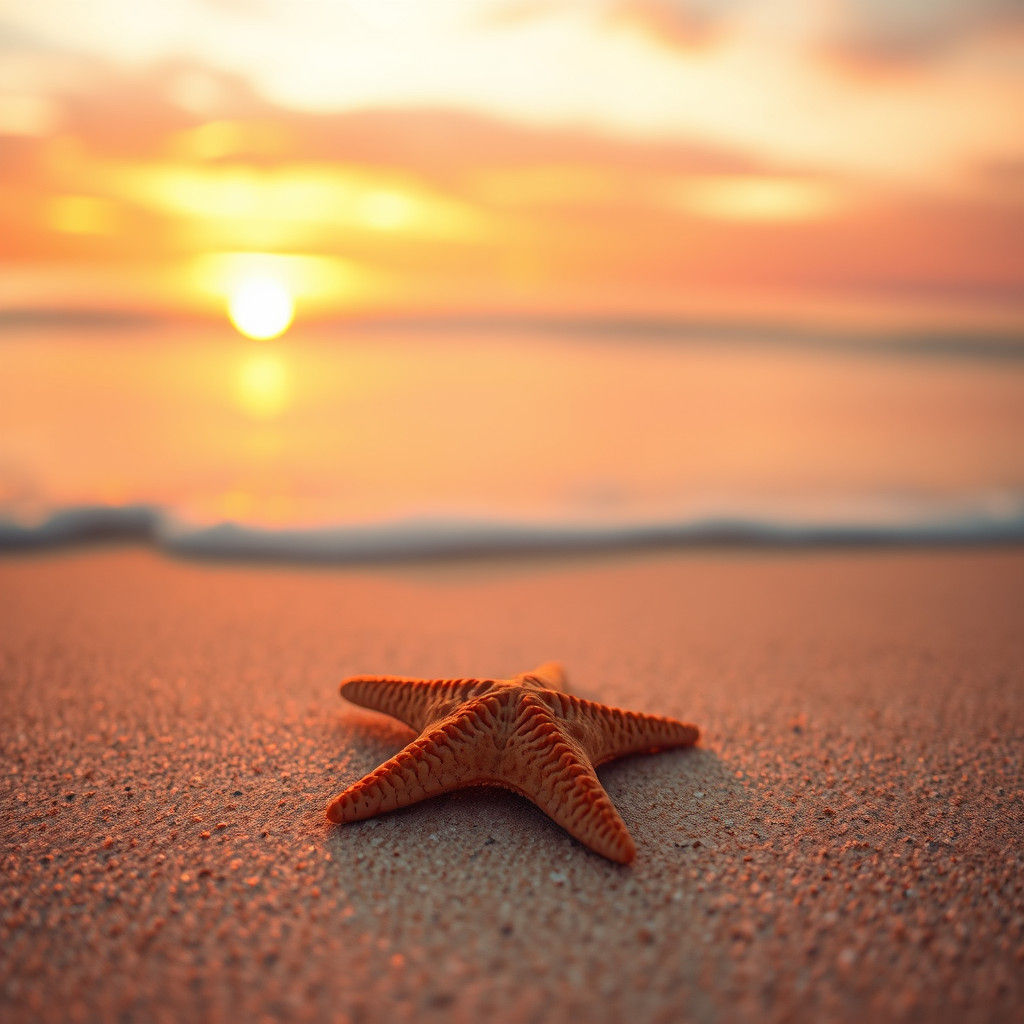 a2727 Seaside impressionism. Low-angle shot. A starfish on t...