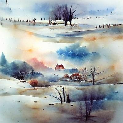 Winter Landscape, Watercolor