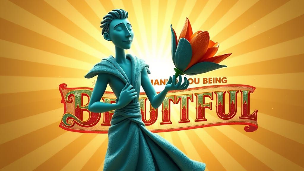 Cinematic Teal Figure with Flower and Circus Banner in Vibra...