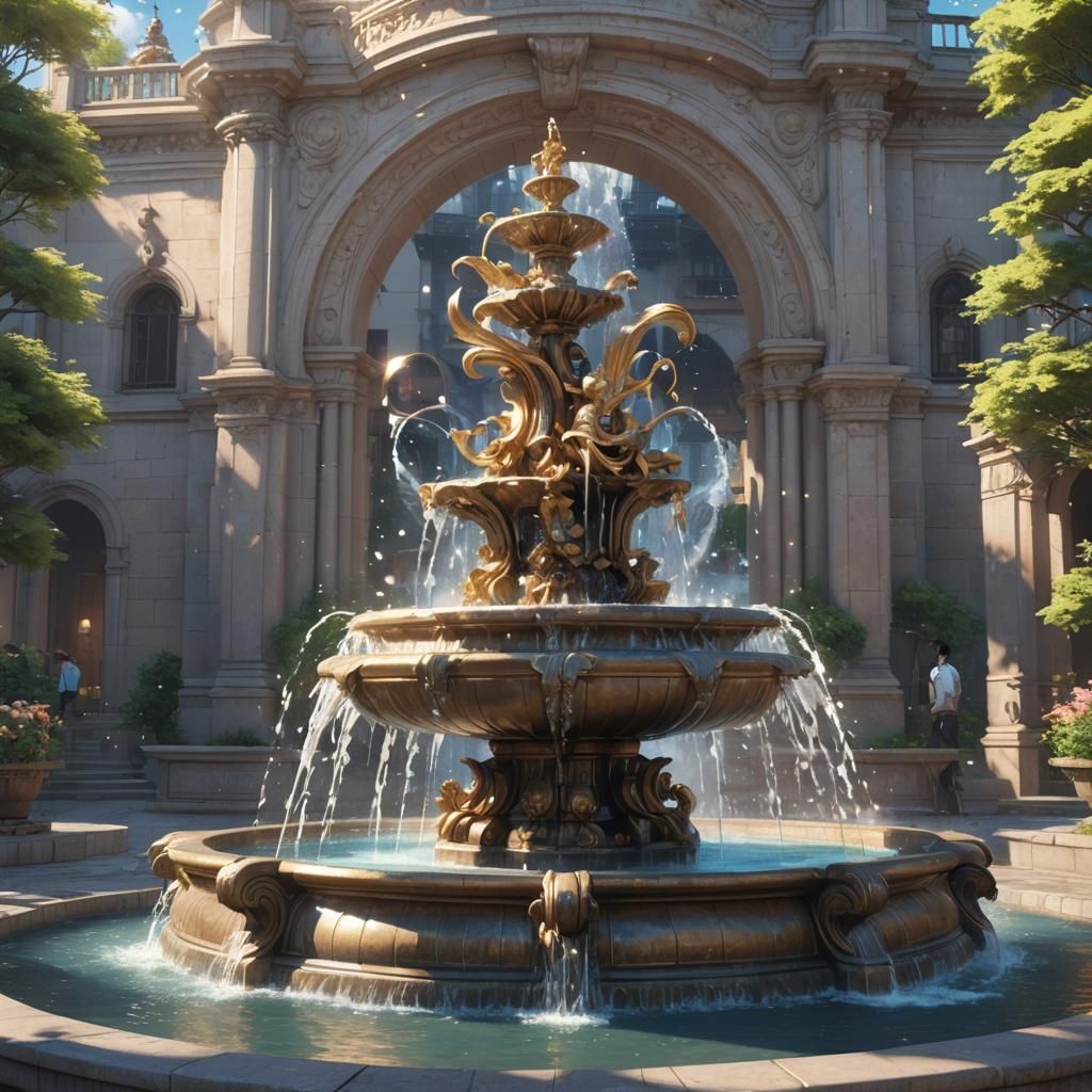 a fountain with magic swirling around it