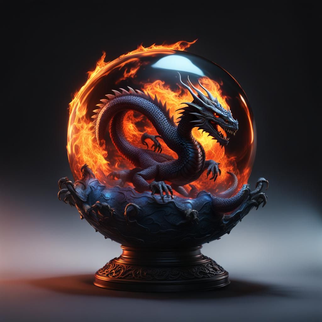 glass ball containing all of existence guarded by a fire dra...