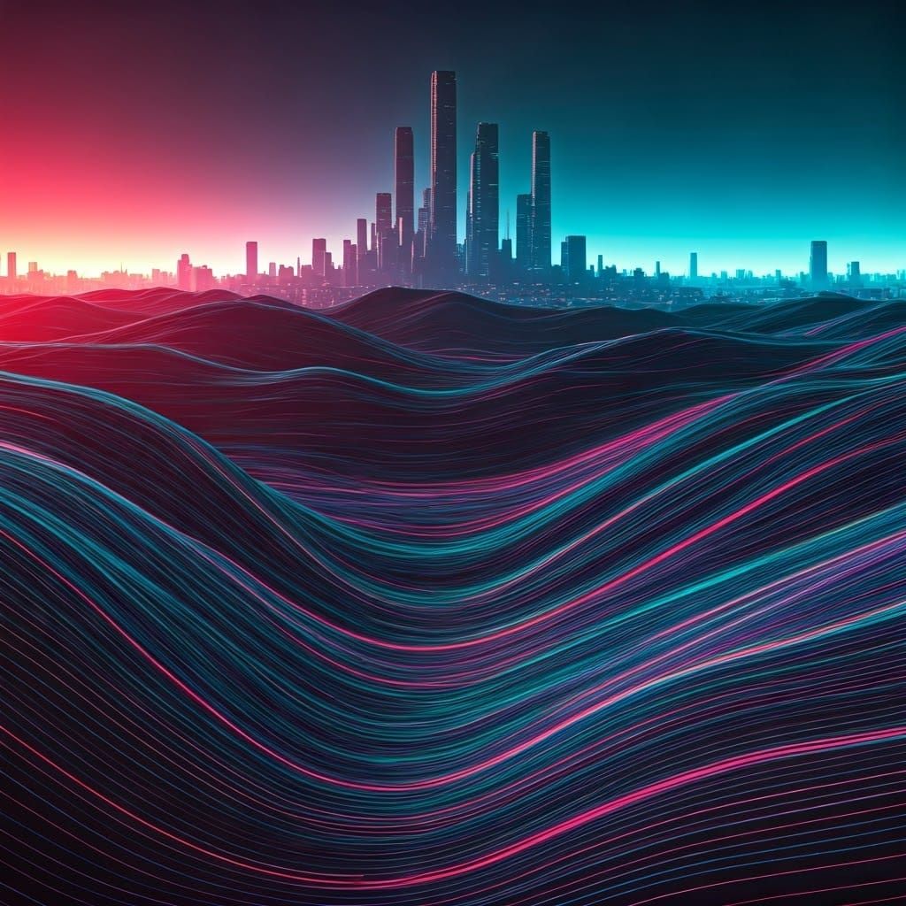 Surreal Futuristic Dreamscape with Neon Cityscape