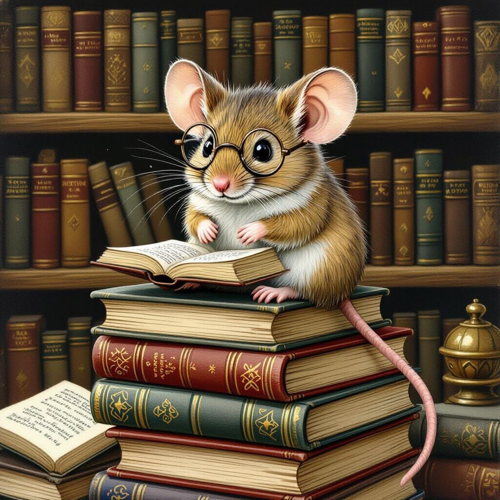 Mouse in Library, Beatrix Potter Style