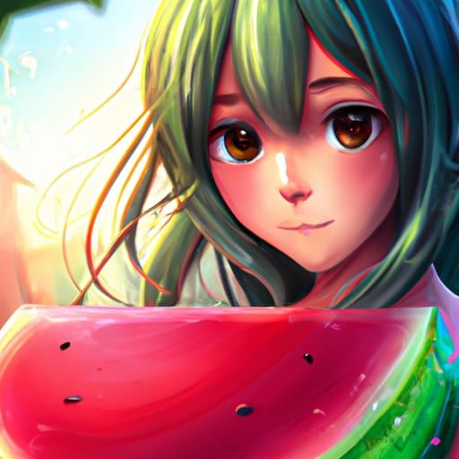 Girls eating watermelon, vara, girl, anime, watermelon, summer, manga, hat,  HD wallpaper | Peakpx