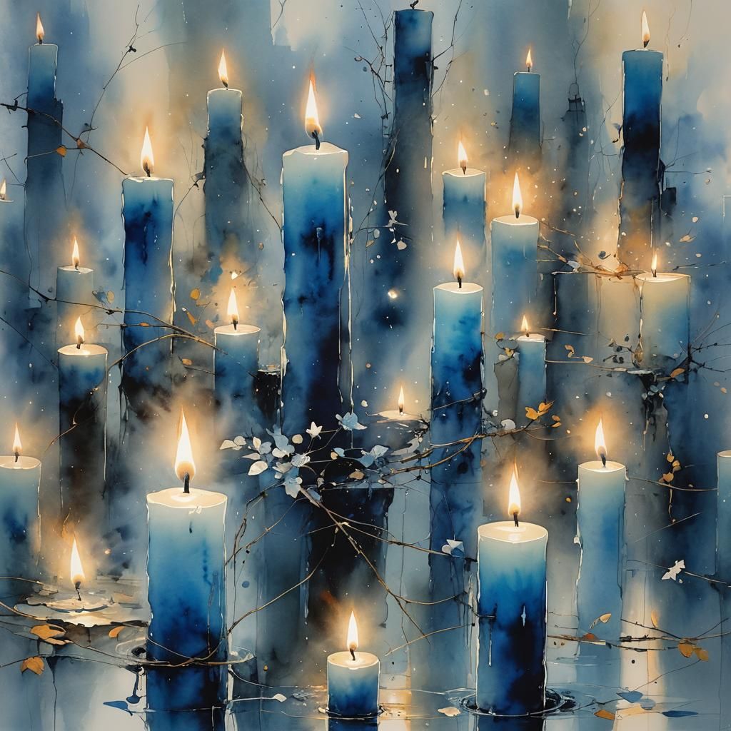 burning candle, fragile blue flame, caress of breath 