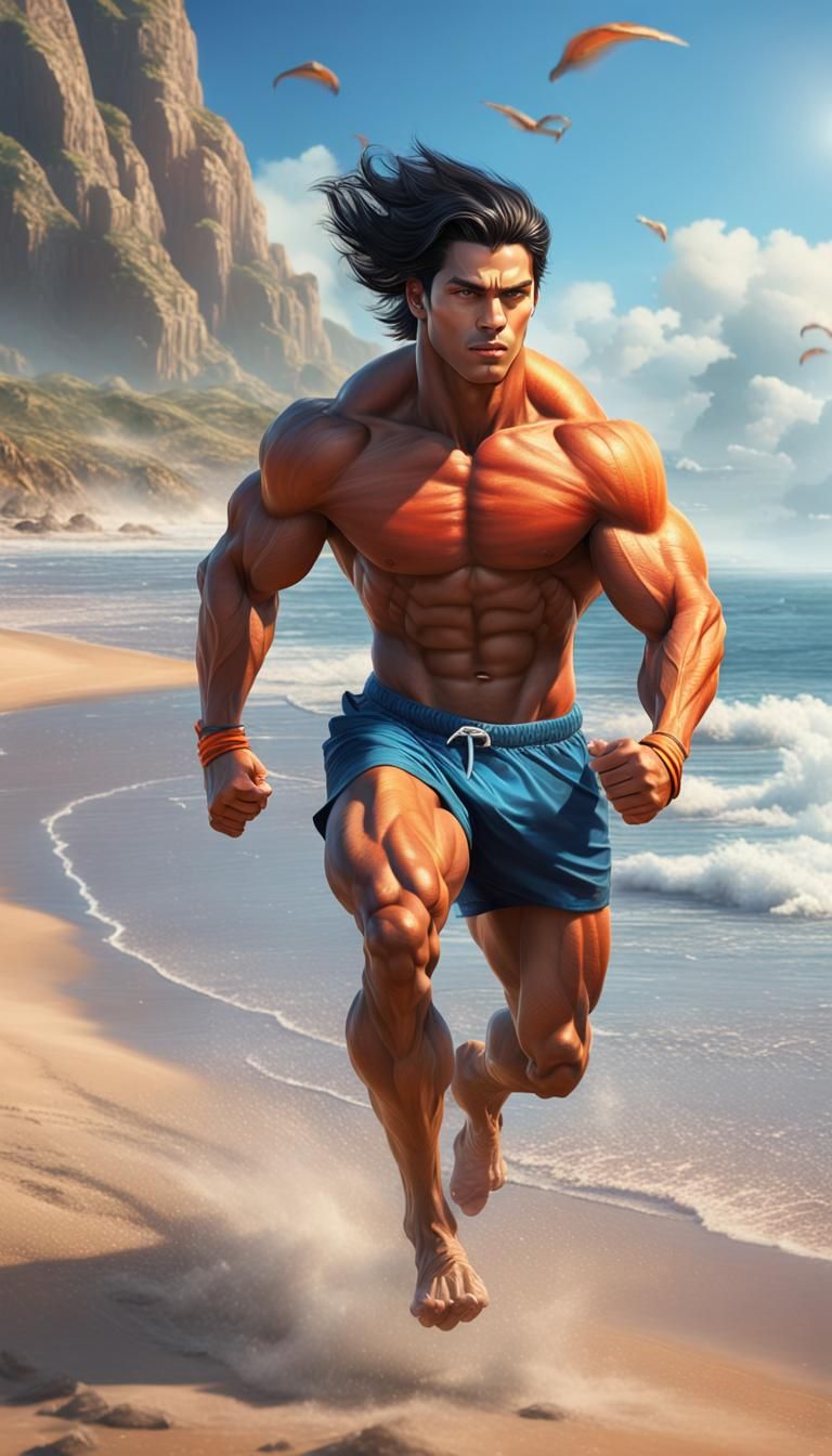 Hyper-Realistic Beach Runner in Digital Art Style