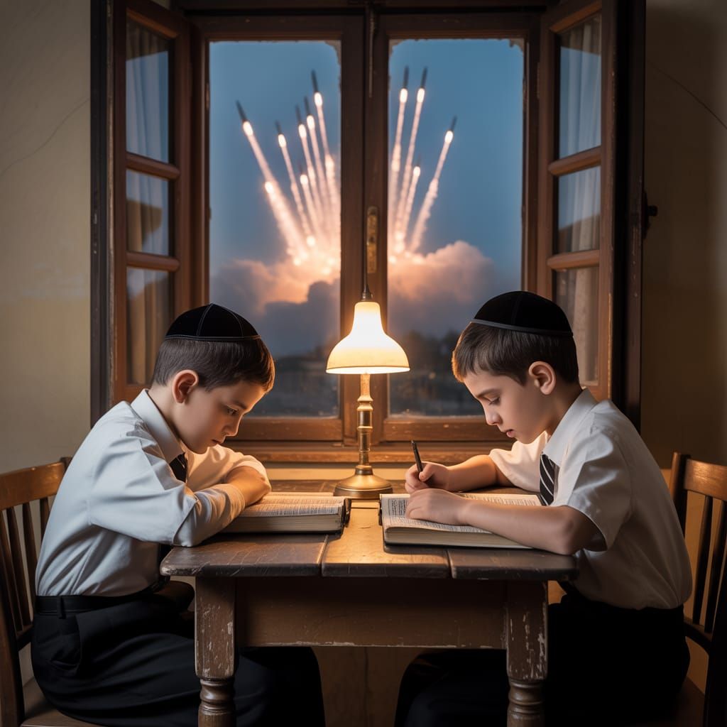 Boys Studying Torah Amidst Missile Fire