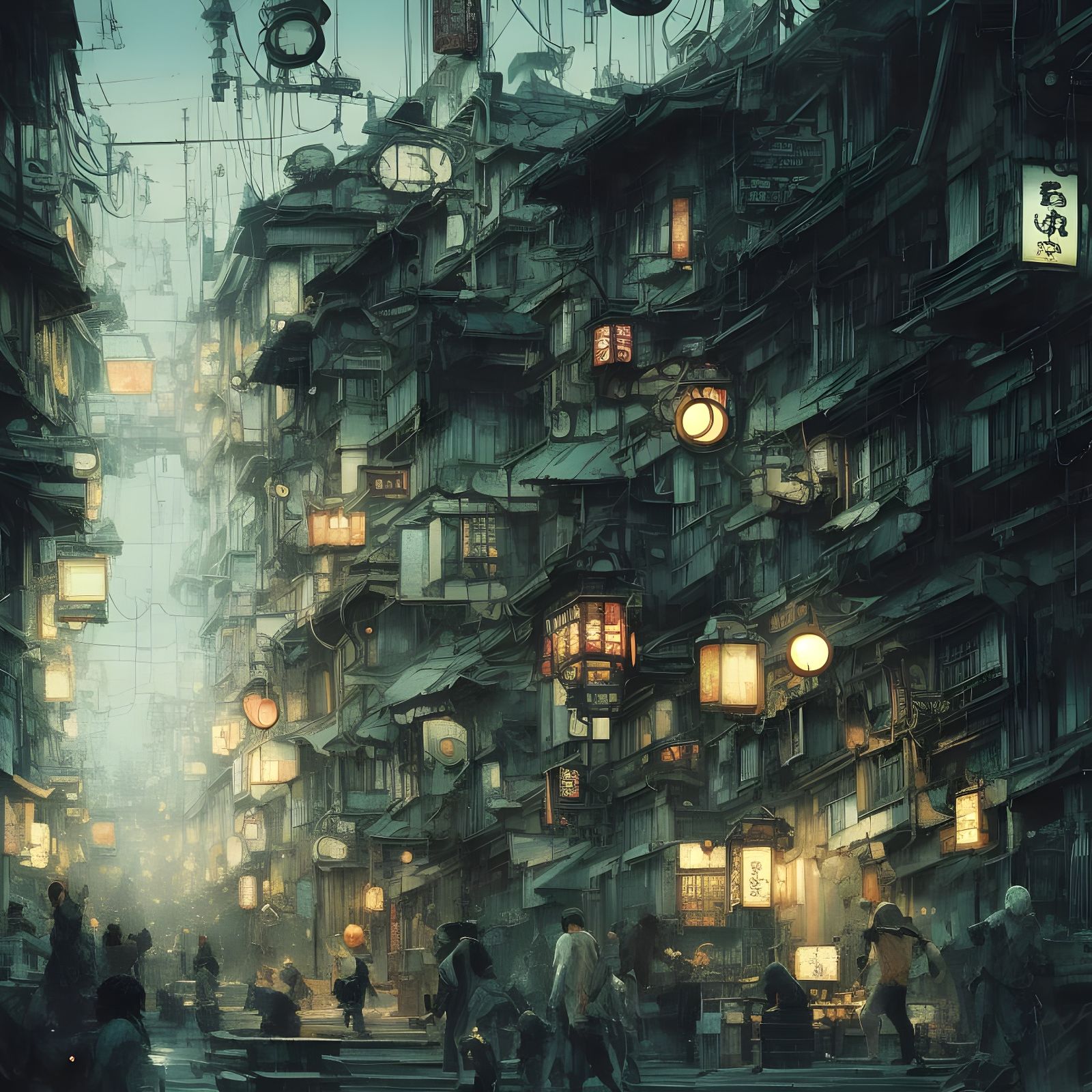 Japanese town Hyper-detailed masterpiece by Greg rutkowski P...