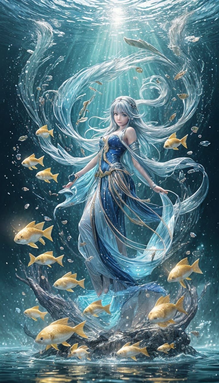 Mystical Aquatic World in Vibrant Anime Style