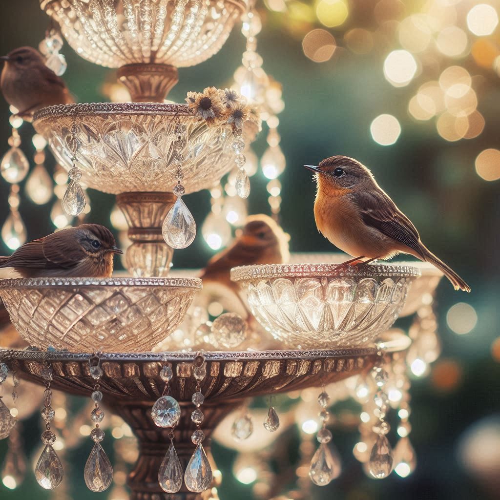 Crystal chandelier birdbath