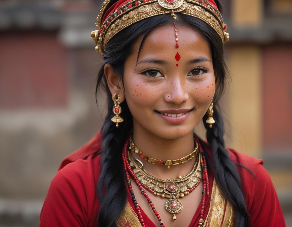 beautiful lady wearing nepali newari dress  by @DaveyJ
