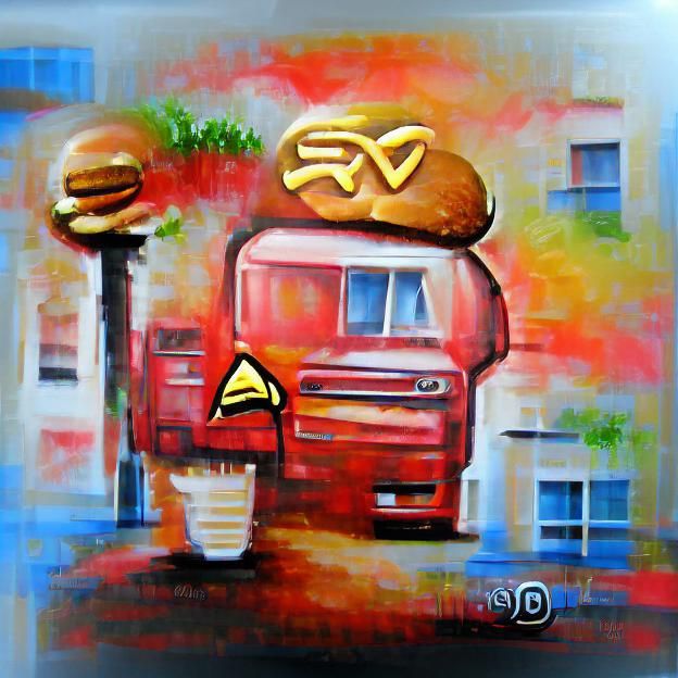 Burger Truck Symbol street art acrylic art vignette