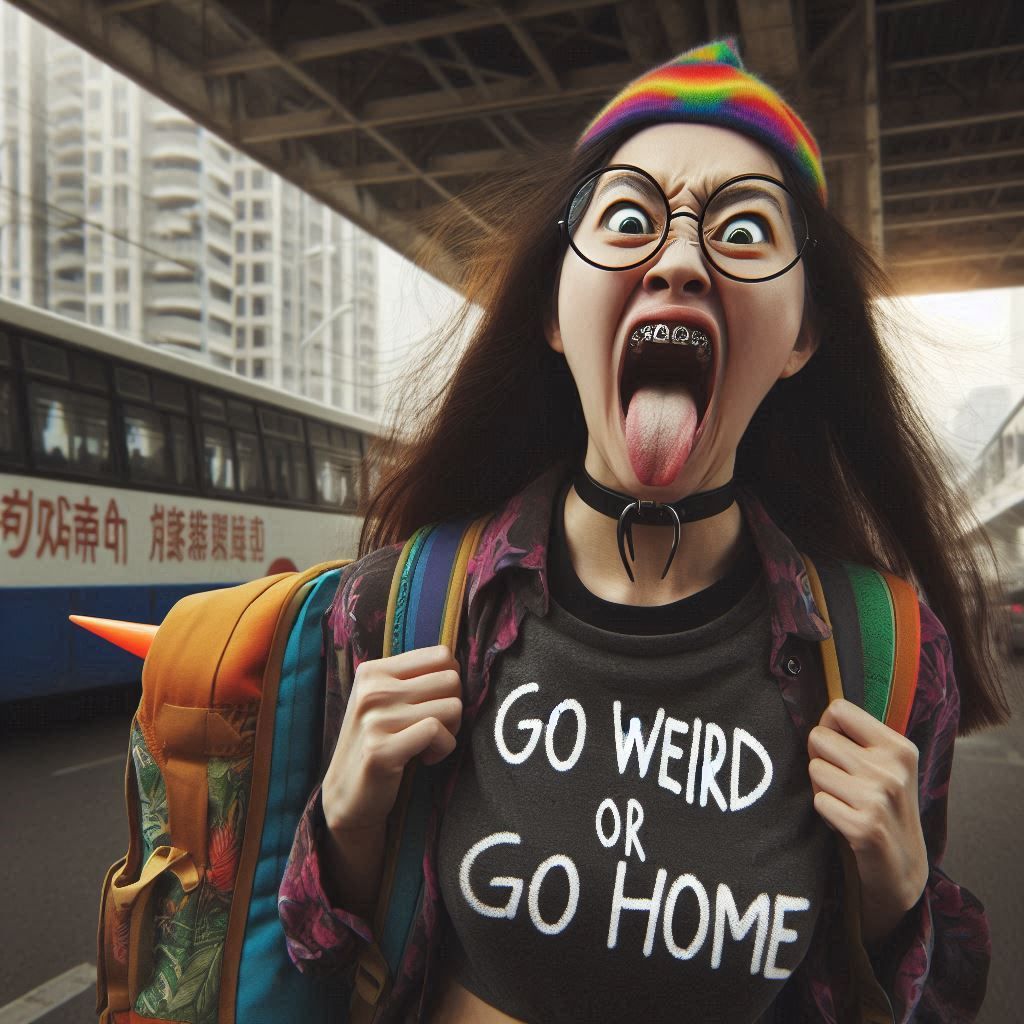 go weird or go home, weird person on way to home