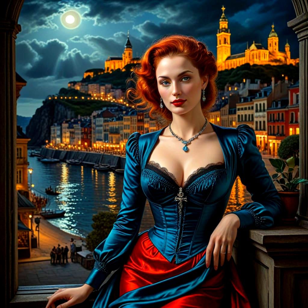 Sophisticated Lady in Vibrant Surrealist Cityscape