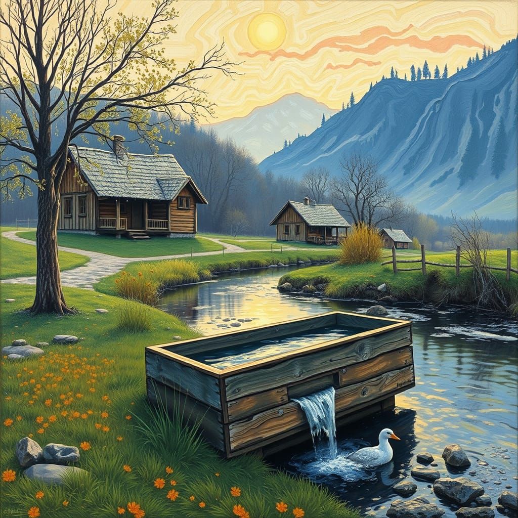 Vibrant Water Scene in Van Gogh's Impressionist Style