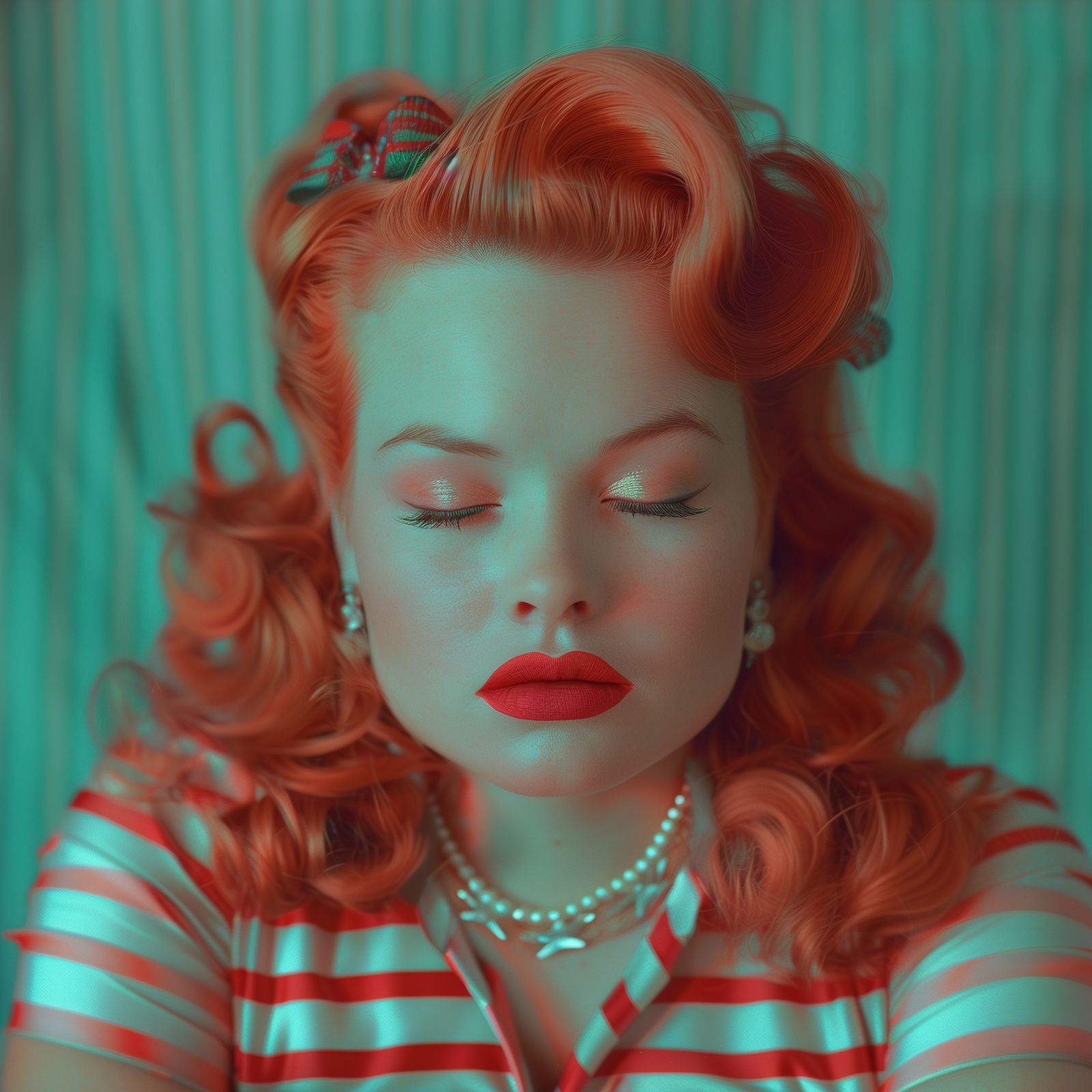 Retro anaglyphic portrait of a ginger woman
