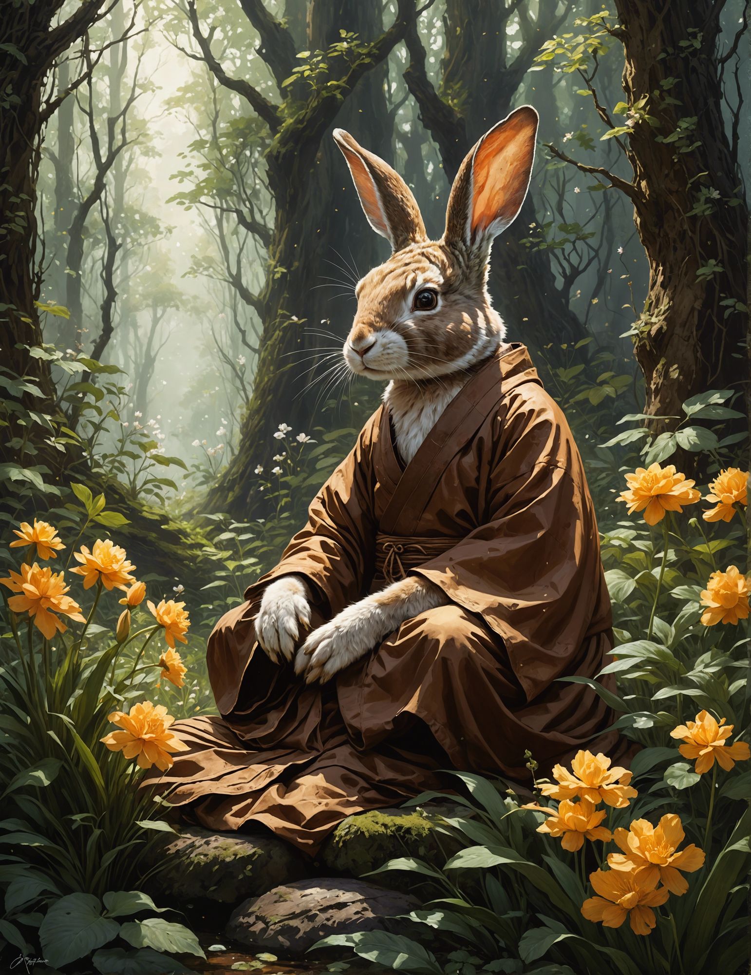 Meditating rabbit (Creative Upscale 100% - Clarity Upscale 50%)