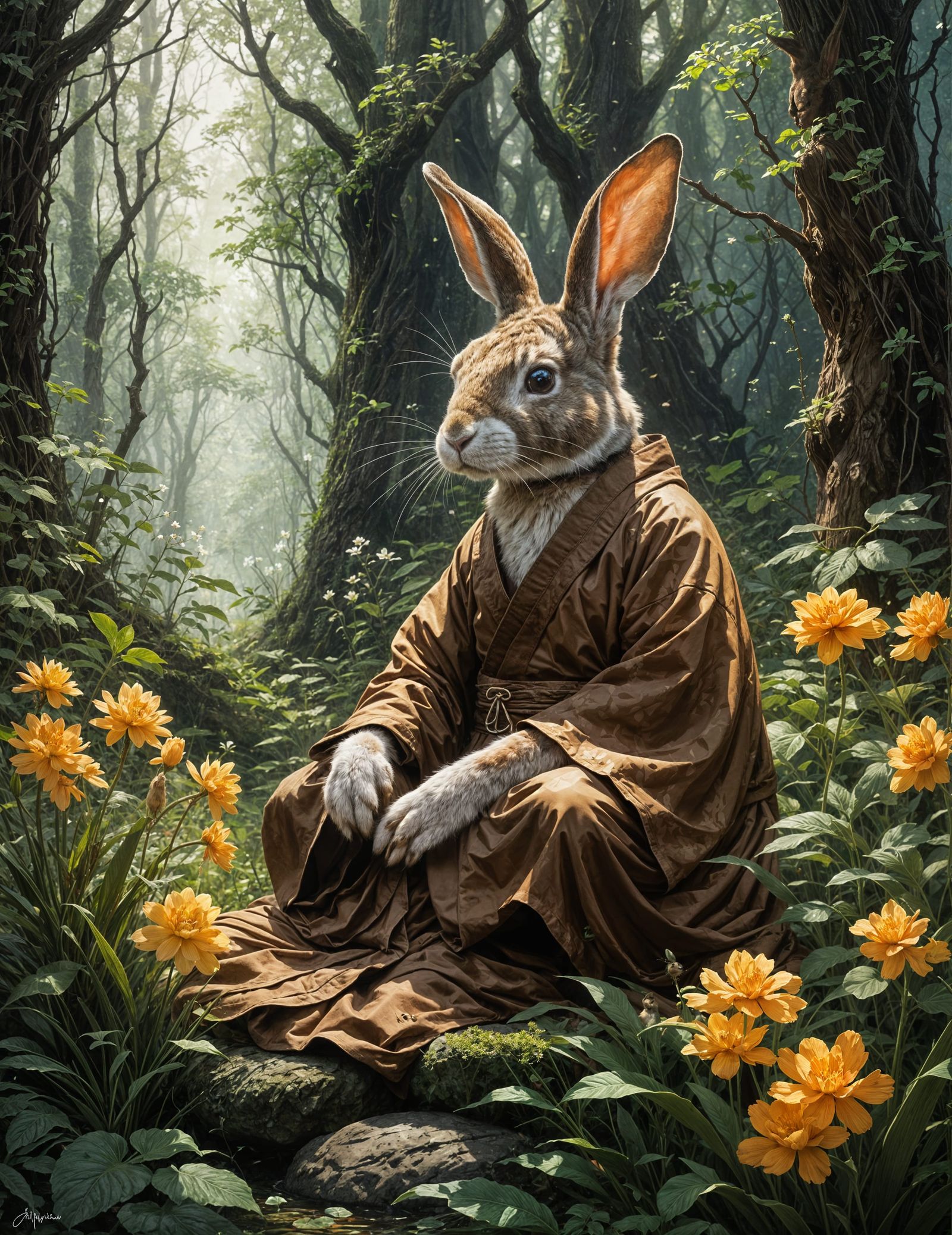 Meditating rabbit (Creative Upscale 100% - Clarity Upscale 5...