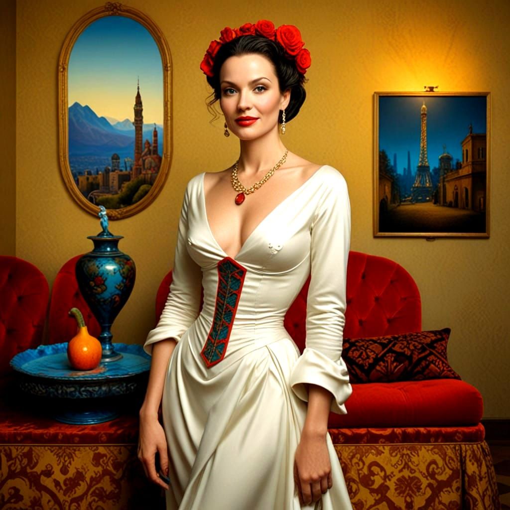 Ethereal Portrait of a Sophisticated Woman in a Teasing Smil...