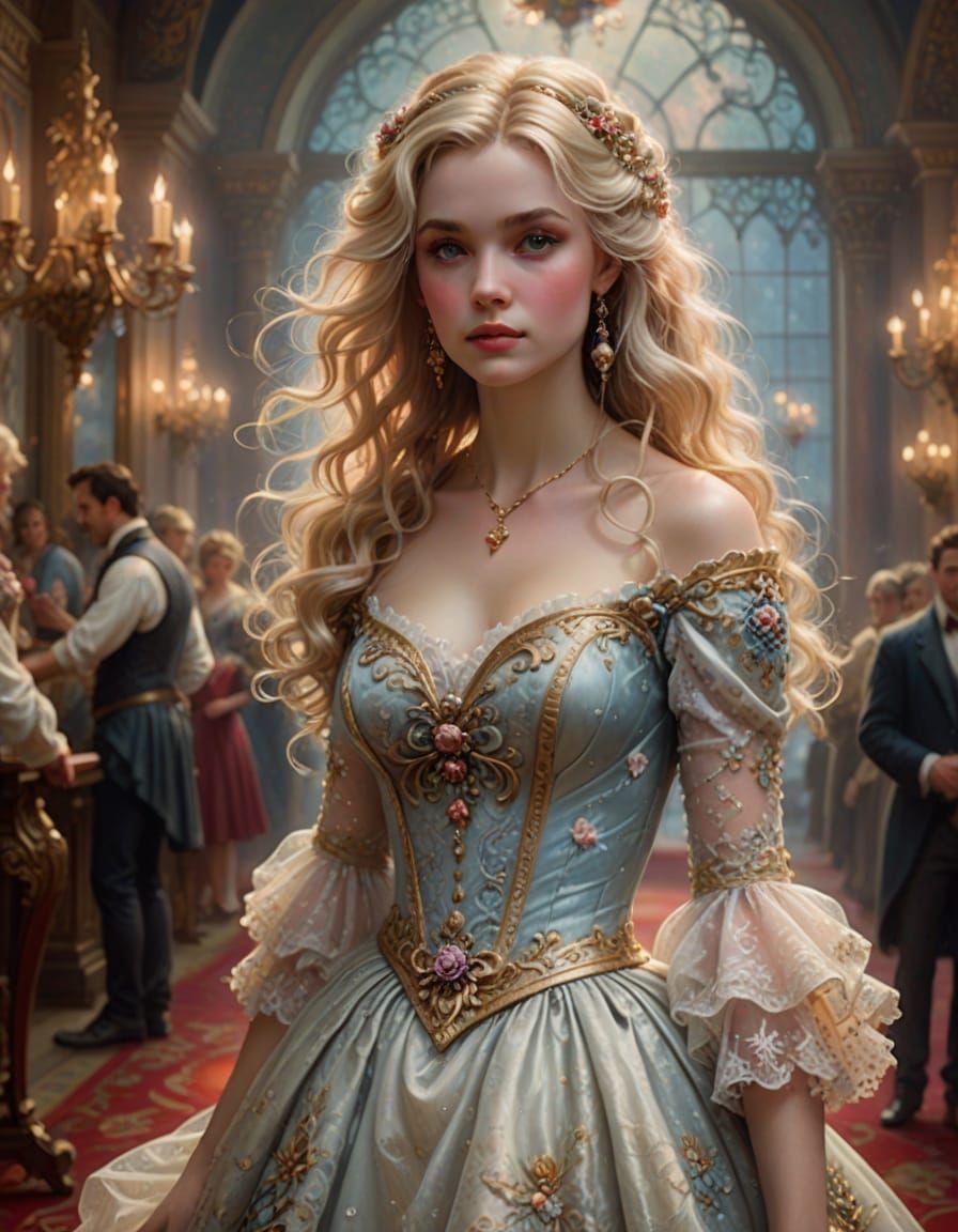 Ethereal Blonde Bombshell on the Red Carpet in Rococo Style