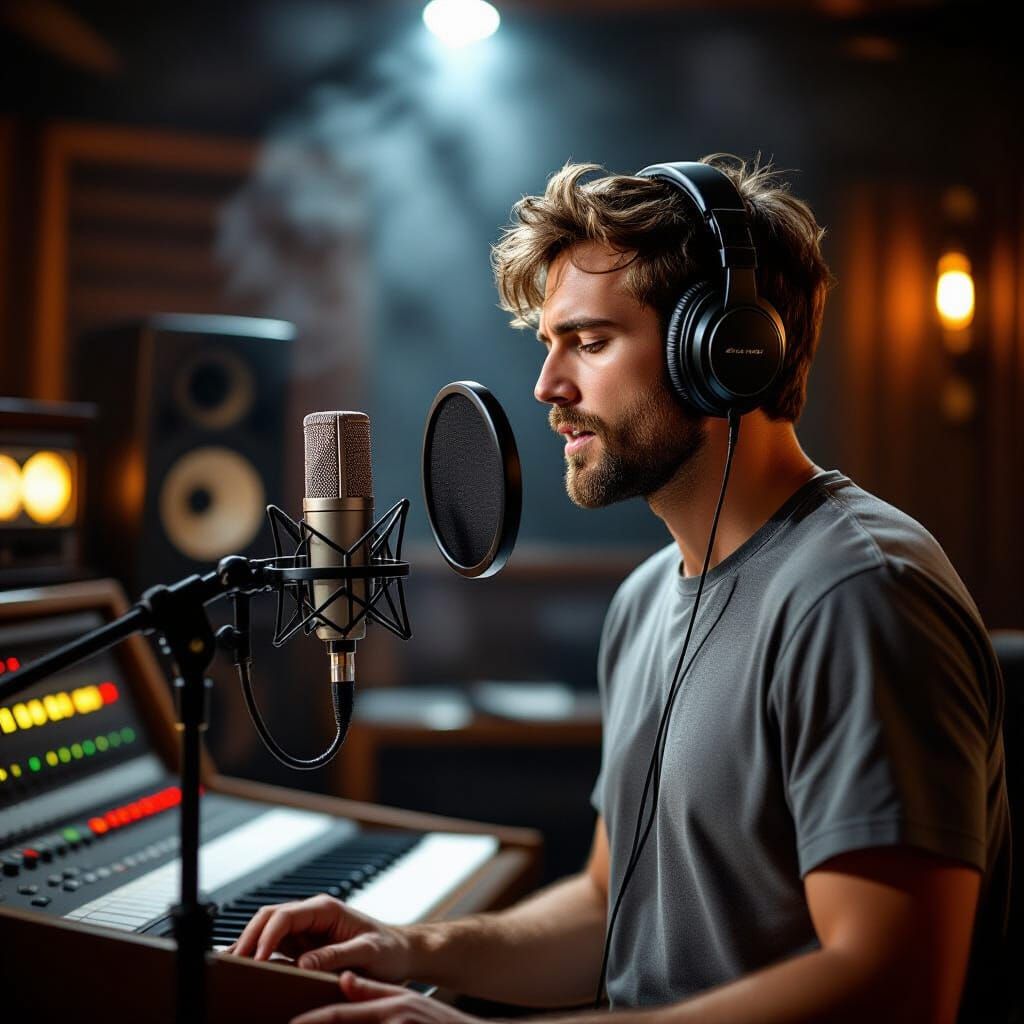Singer Recording Song in Moody Studio