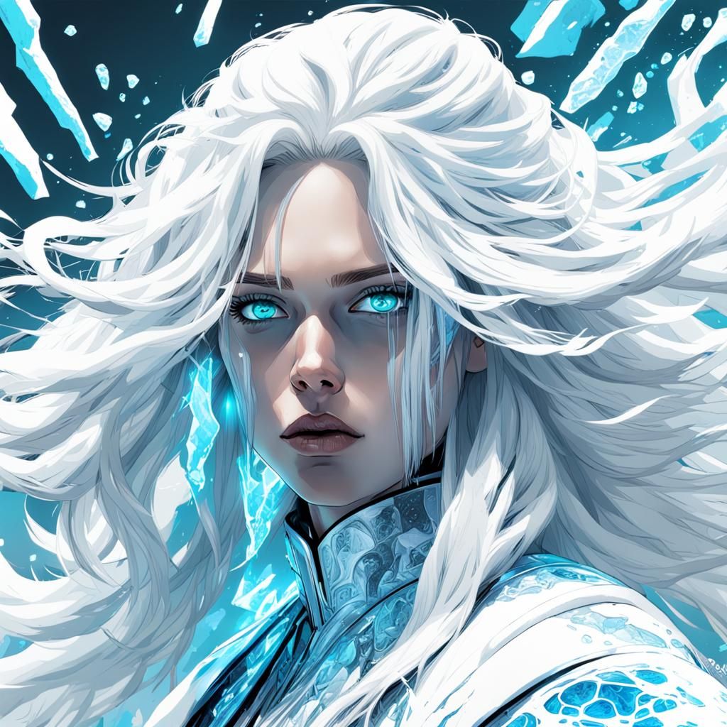 on a comic book panel a girl with ice powersice shooting out of her