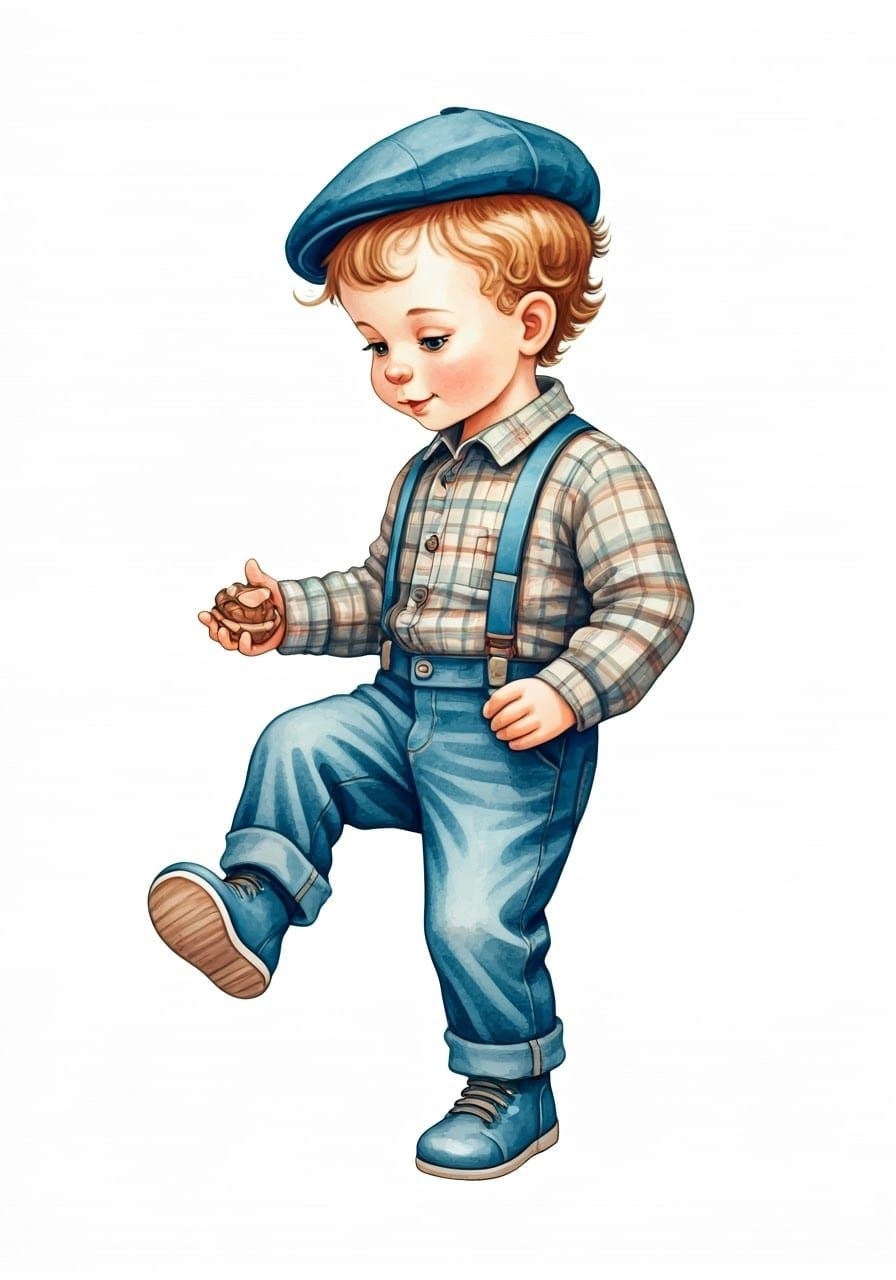 Watercolor of Boy Reaching for Cake at Sweets Bar