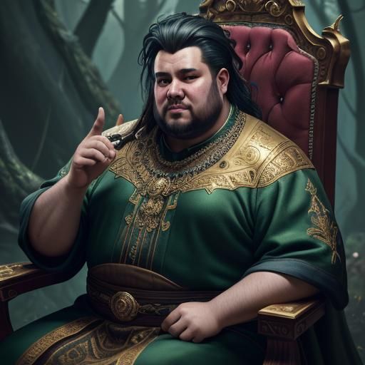 Morbidly Obese Man on Throne in Mystical Forest